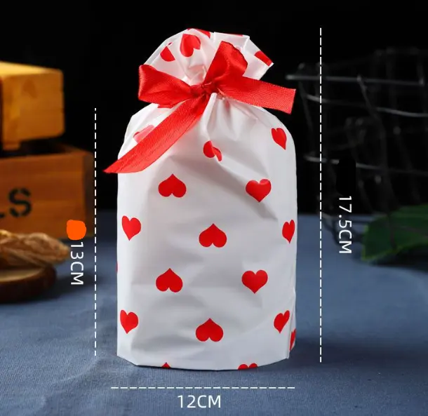 50 pcs heart print Cookie pouch set with ribbon