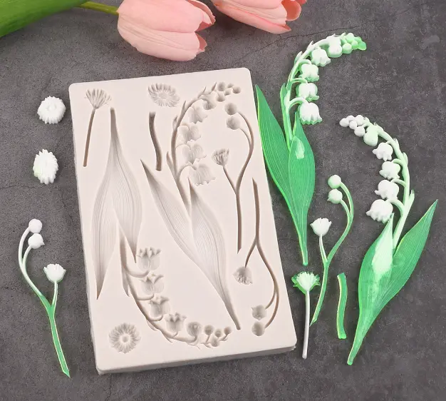 Lily Branch Buds and leaf Flower silicone Mould