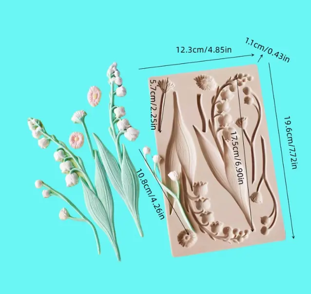 Lily Branch Buds and leaf Flower silicone Mould