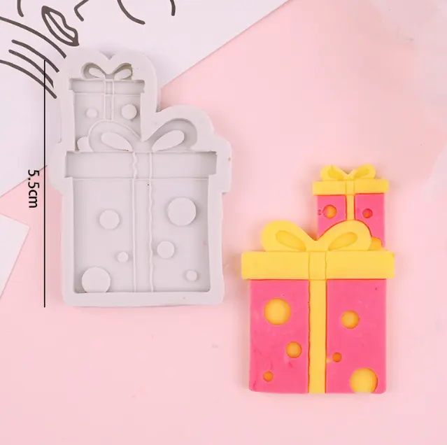 Double gift box with polka dots silicone fondant mould style 2