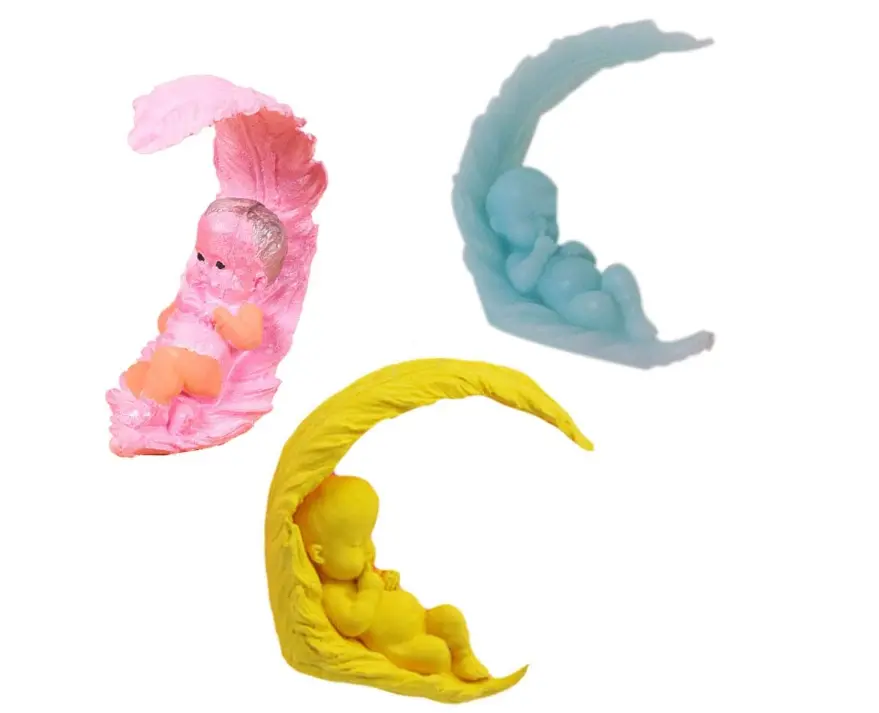 3D Baby sleeping on curved leaf Silicone mould