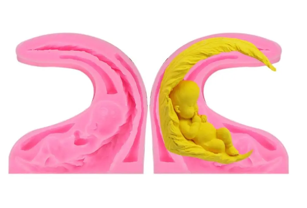 3D Baby sleeping on curved leaf Silicone mould
