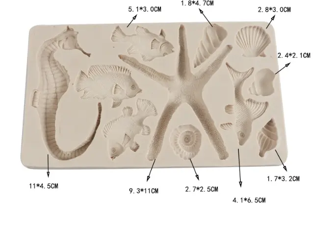 Large 3D Starfish Sea Horse sea theme silicone mould