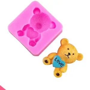 3D Teddy Bear Holding heart silicone mould