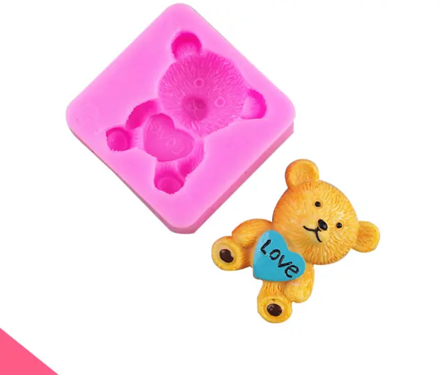3D Teddy Bear Holding heart silicone mould