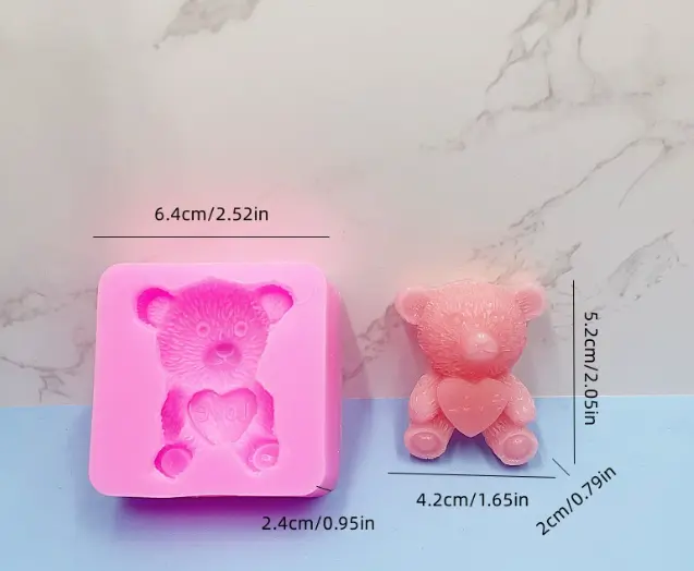 3D Teddy Bear Holding heart silicone mould