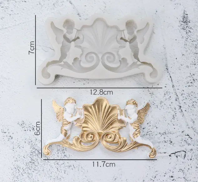 Large 3D two Angel with wings vintage silicone mould
