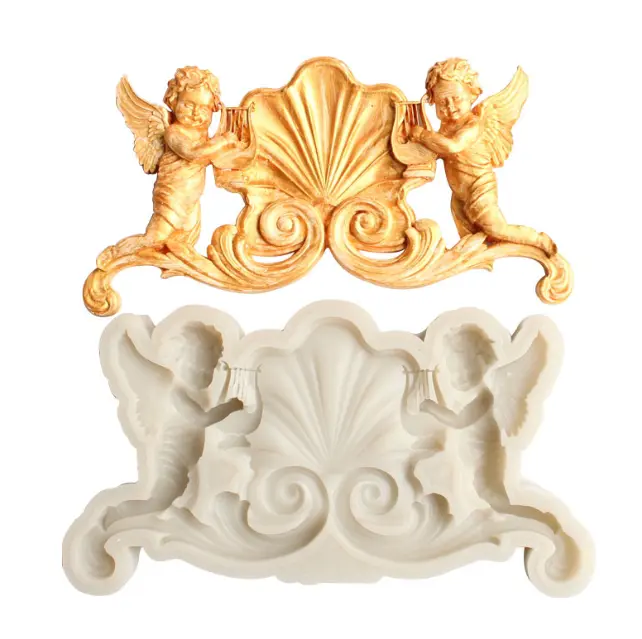 Large 3D two Angel with wings vintage silicone mould