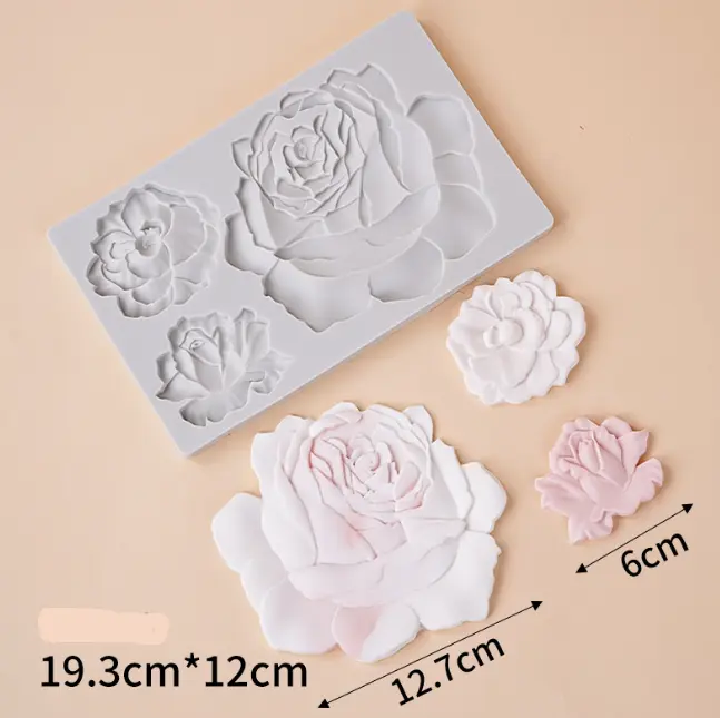 3 Cavity Large Rose Flower silicone Mould
