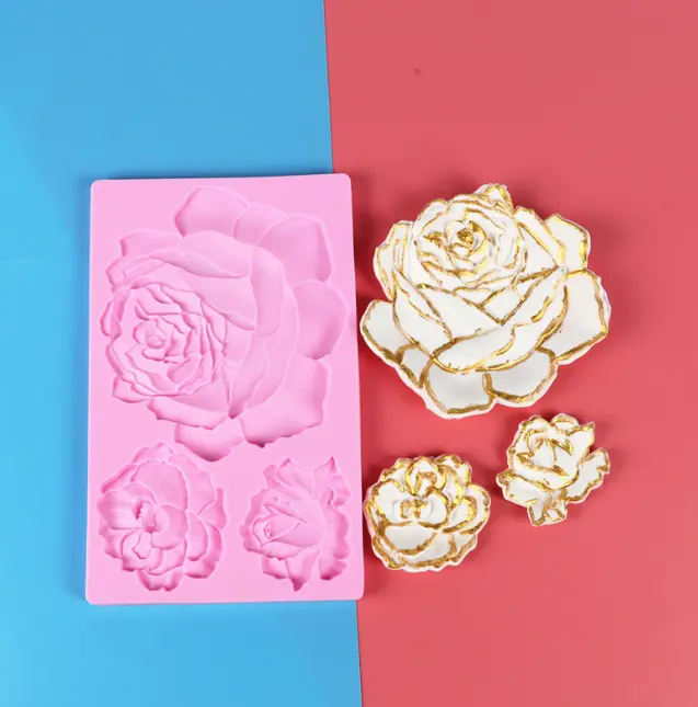 3 Cavity Large Rose Flower silicone Mould