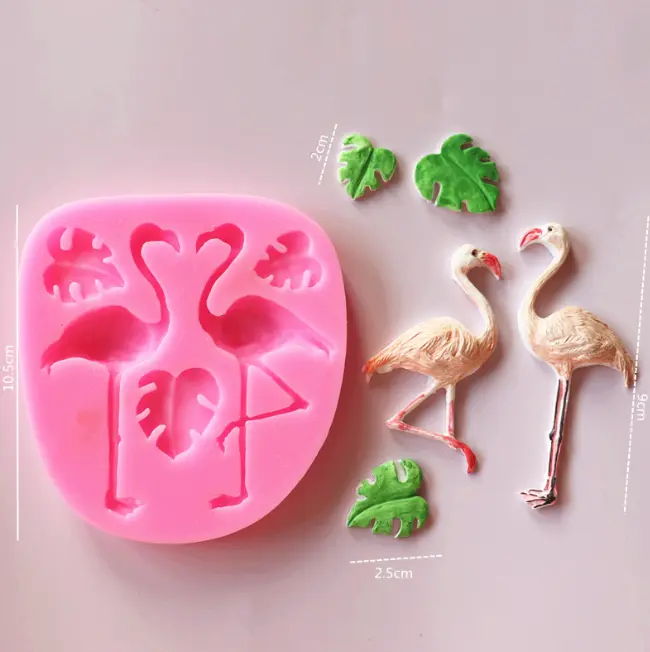 Flamingo with tropical leaves Silicone Mould
