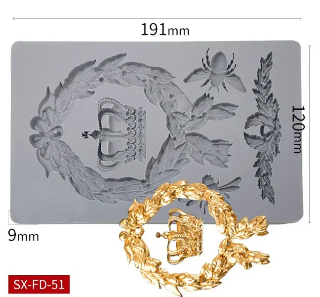 European Wreath Vintage crown honey bee frame Silicone mould