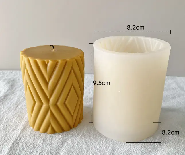 Cylinder diamond engraved boho Shaped Silicone Candle Mould