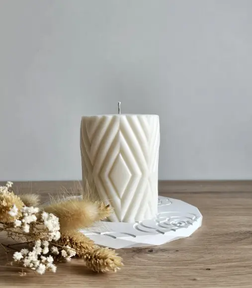 Cylinder diamond engraved boho Shaped Silicone Candle Mould