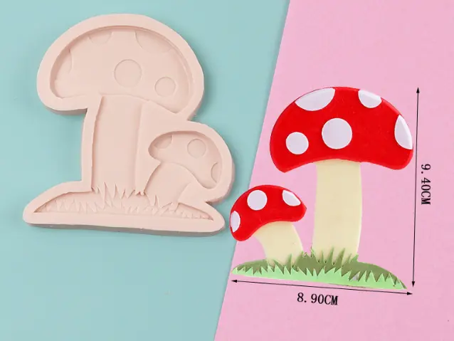 2 cavity Mushroom with grass Silicone Mould