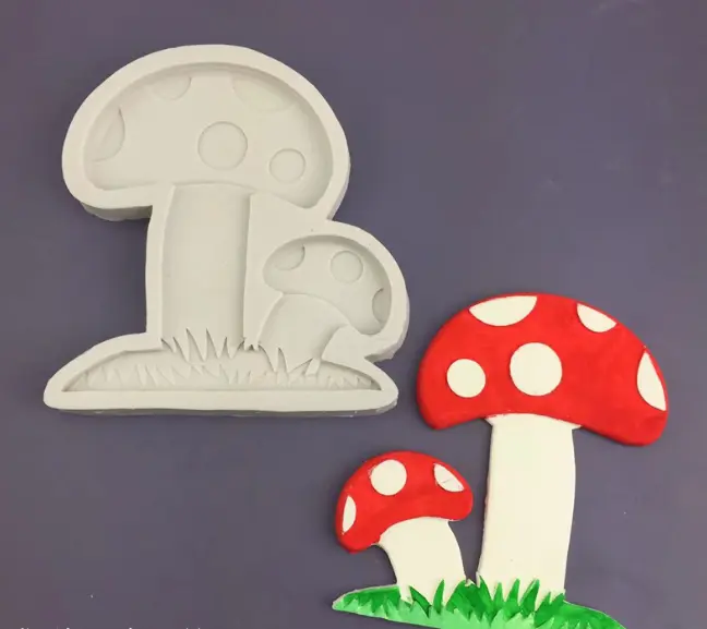 2 cavity Mushroom with grass Silicone Mould