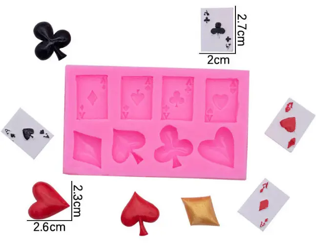 4 Aces Poker Playing Cards Hearts Diamonds Spades Clubs for Chocolate Cake Cupcake Polymer Clay Candy Resin Silicone Mould