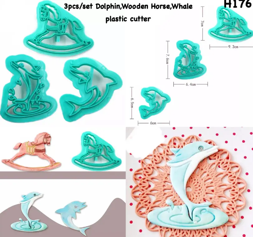 3 pcs Dolphin & Rocking Horse Fondant Cutter set