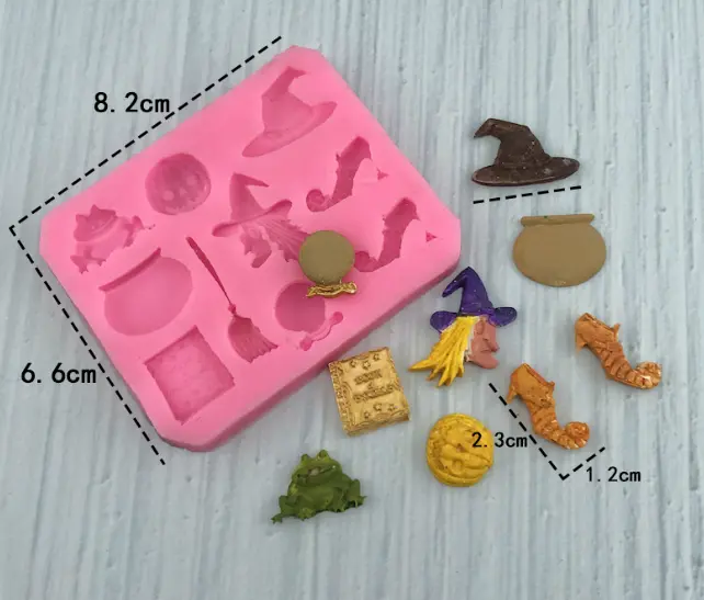 Pumpkin Witch Shoes Hat Magic book Broom Shape Halloween Silicone Moulds