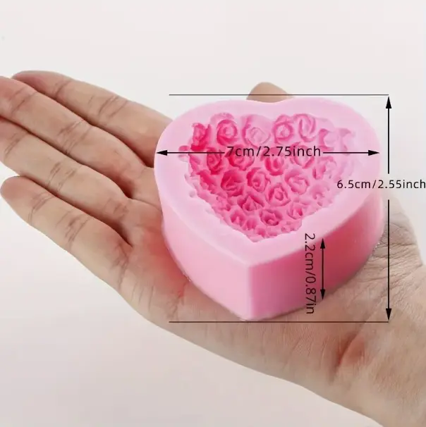 3D Rose theme heart shaped silicone mould