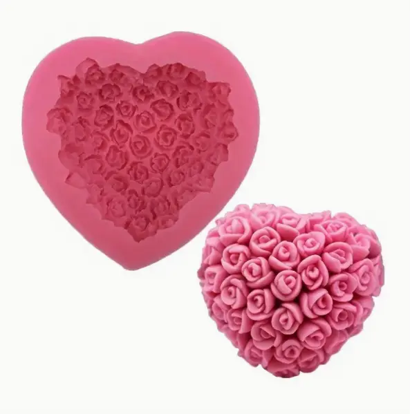 3D Rose theme heart shaped silicone mould