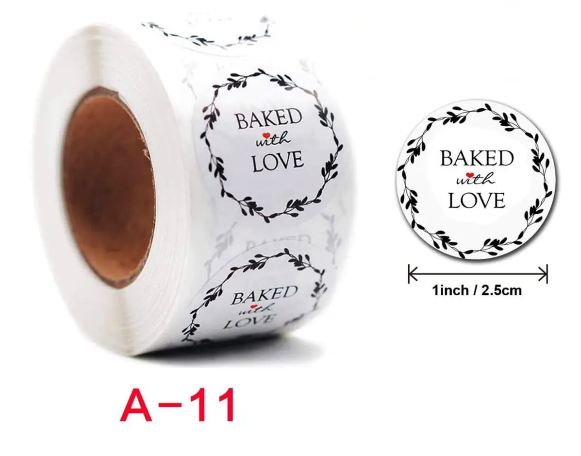 Baked with love Stickers Roll 1 Inch diameter 500 sticker roll