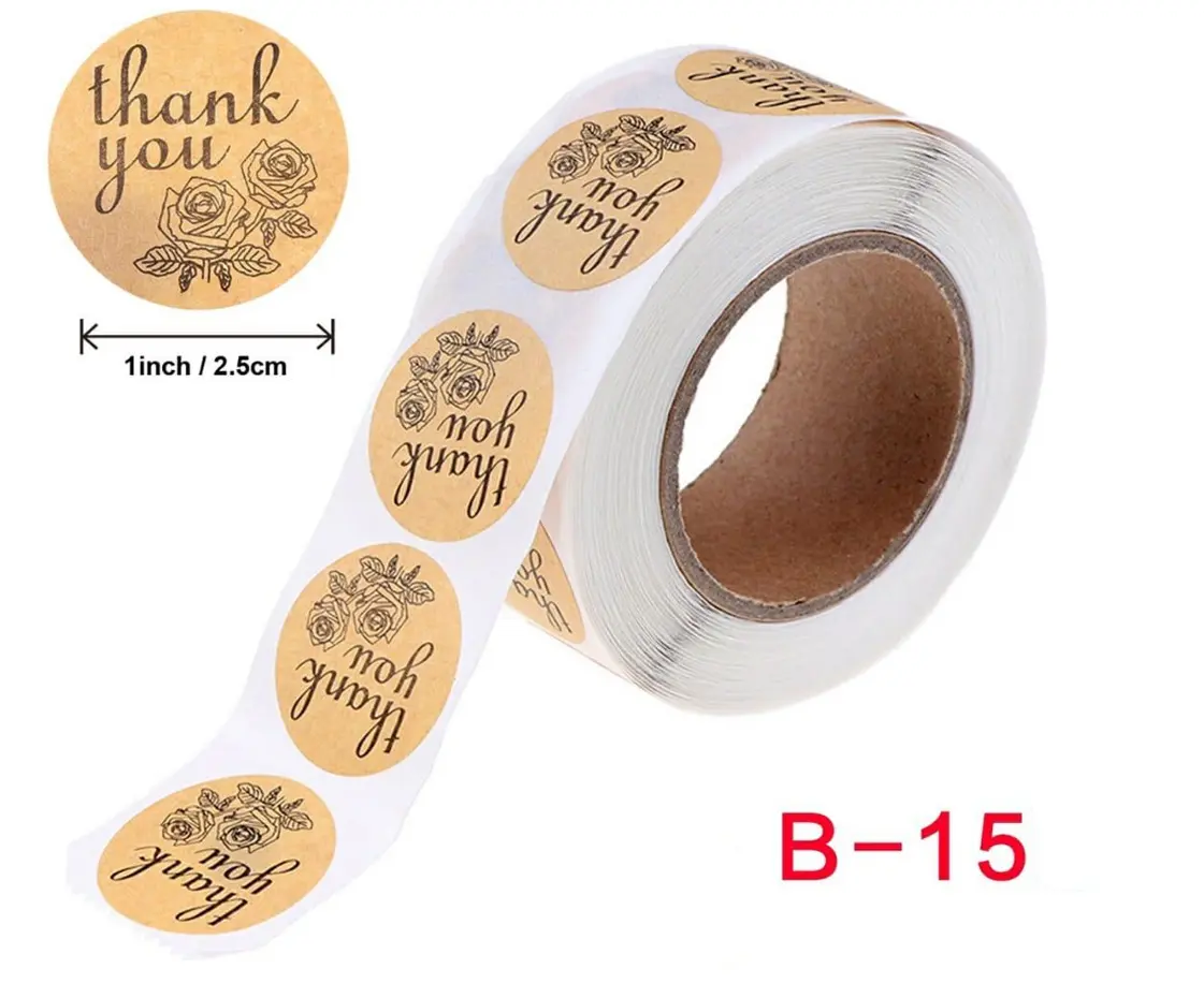 Brown thank you Stickers Roll 1 Inch diameter 500 sticker roll