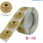 Brown thank you with heart Stickers Roll 1 Inch diameter 500 sticker roll