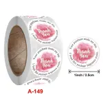 Pink and white Thank you Stickers Roll 1 Inch diameter 500 sticker roll