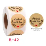 Handmade with Love with red heart Stickers Roll 1 Inch diameter 500 sticker roll