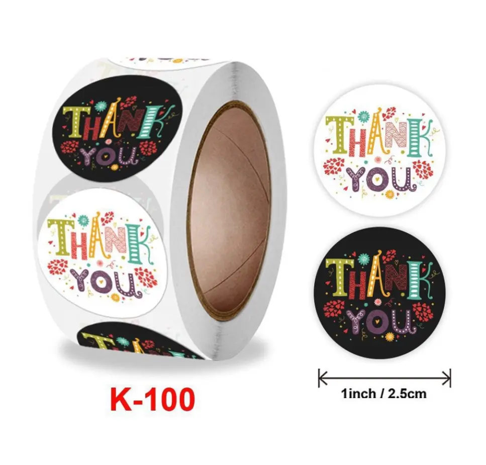 2 Different Thank You Stickers Roll 1 Inch diameter 500 sticker roll