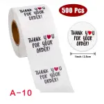 White Thank You for you order Stickers Roll 1 Inch diameter 500 sticker roll