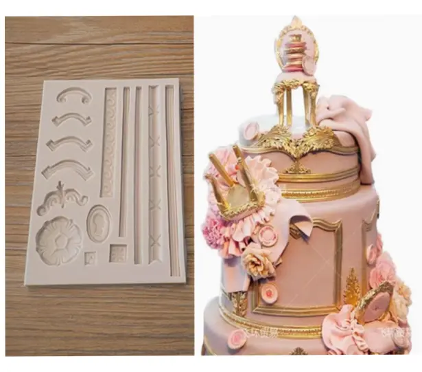 Baroque Scroll Relief Cake Boarder Silicone Fondant mould