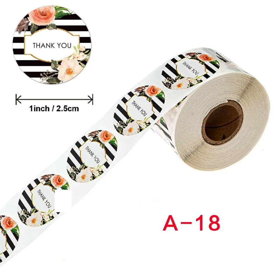 Floral Thank you Stickers Roll 1 Inch diameter 500 sticker roll