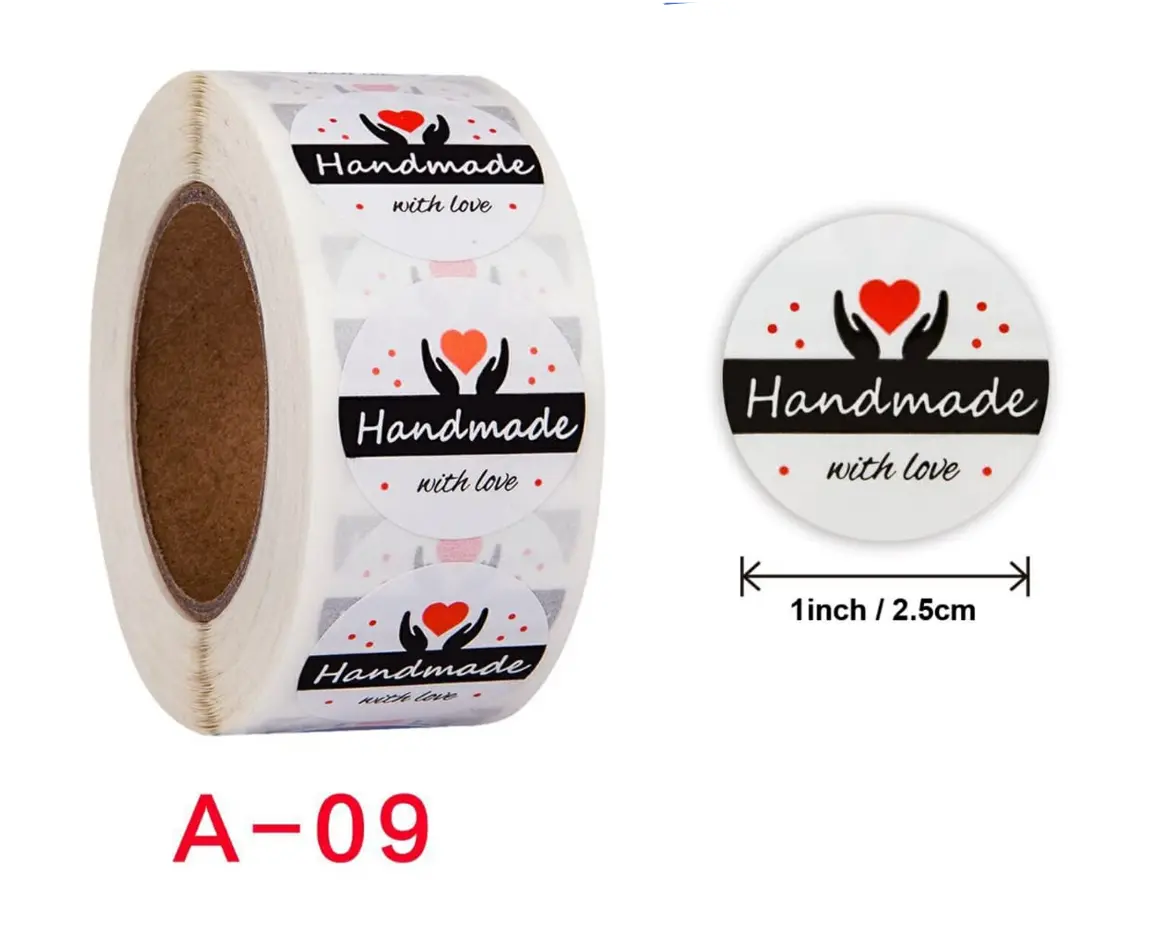 Handmade with love Stickers Roll 1 Inch diameter 500 sticker roll