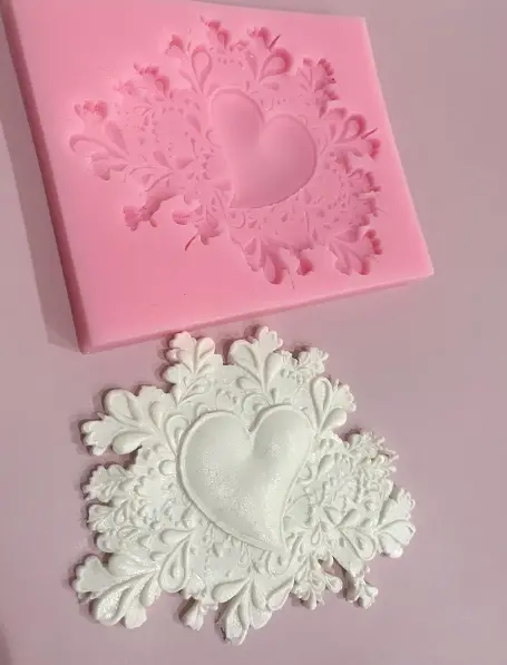 Large Lace Heart with love Floral embedded silicone mould