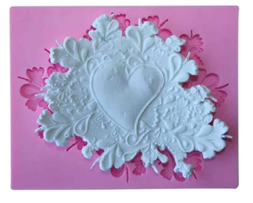Large Lace Heart with love Floral embedded silicone mould
