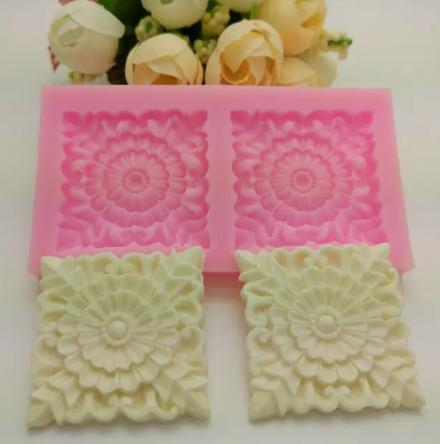 2 Cavity Square carved brooch silicone mould