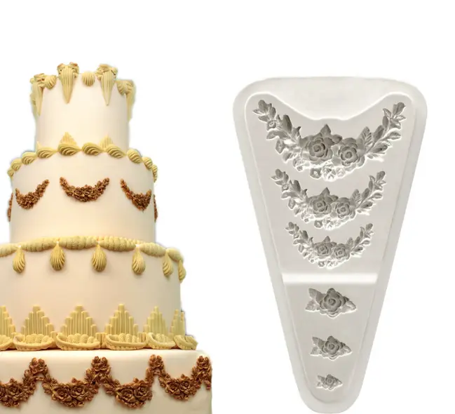 6 Cavity Rose flower border silicone mould