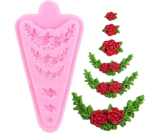6 Cavity Rose flower border silicone mould