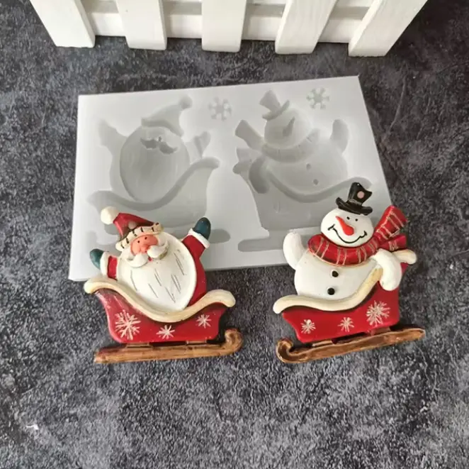 Large Christmas Santa Claus Snowman ridding with Gifts silicone mould style 2