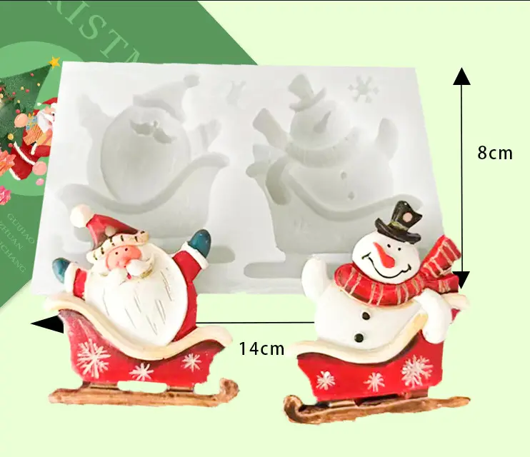 Large Christmas Santa Claus Snowman ridding with Gifts silicone mould style 2