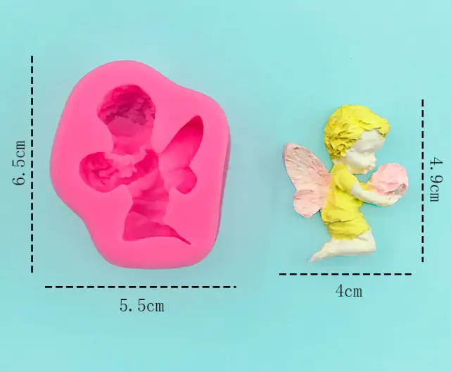 Cute Angel with wings holding rose silicone mould