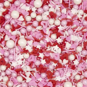 Red and white Heart Vermicelli theme Sprinklers 100gm