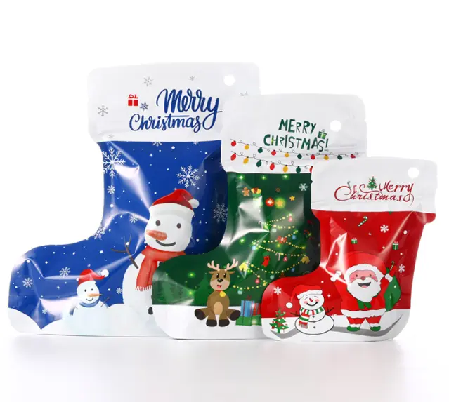 1 pcs Smell Proof Christmas Theme Sock Shape Self-sealing Ziplock Pouch