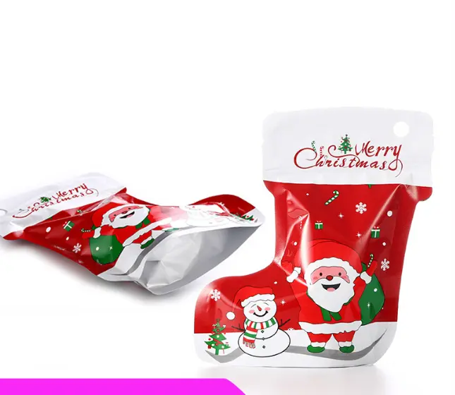 1 pcs Smell Proof Christmas Theme Sock Shape Self-sealing Ziplock Pouch