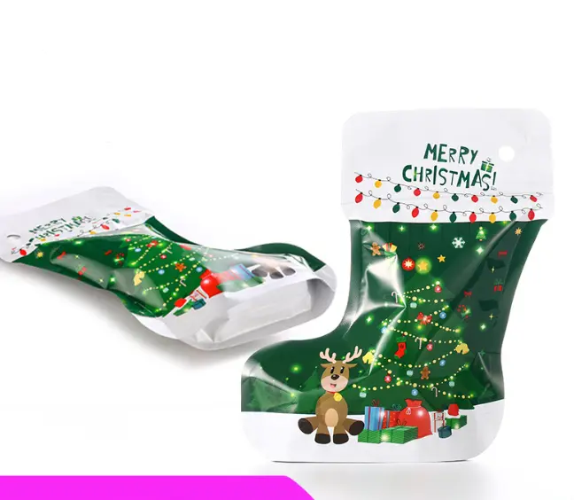 1 pcs Smell Proof Christmas Theme Sock Shape Self-sealing Ziplock Pouch