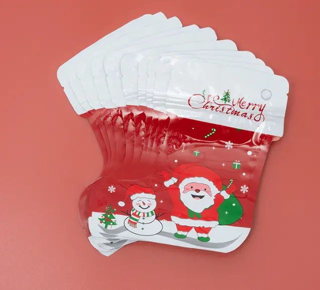 1 pcs Smell Proof Christmas Theme Sock Shape Self-sealing Ziplock Pouch