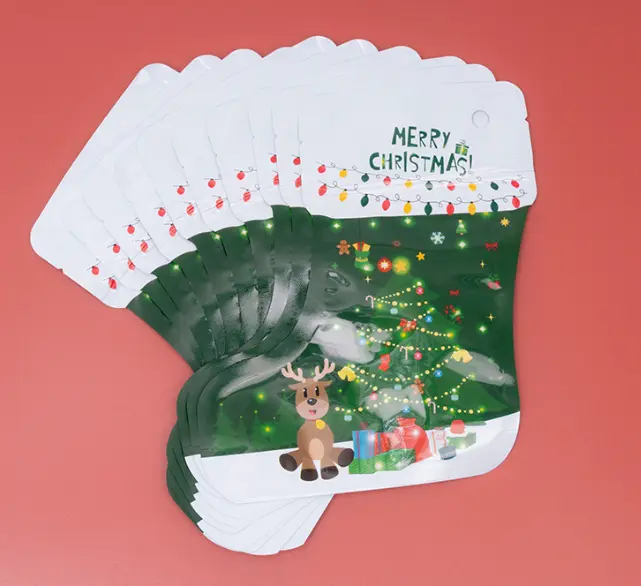 1 pcs Smell Proof Christmas Theme Sock Shape Self-sealing Ziplock Pouch