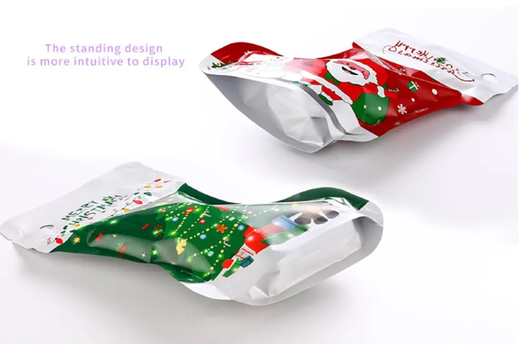 1 pcs Smell Proof Christmas Theme Sock Shape Self-sealing Ziplock Pouch